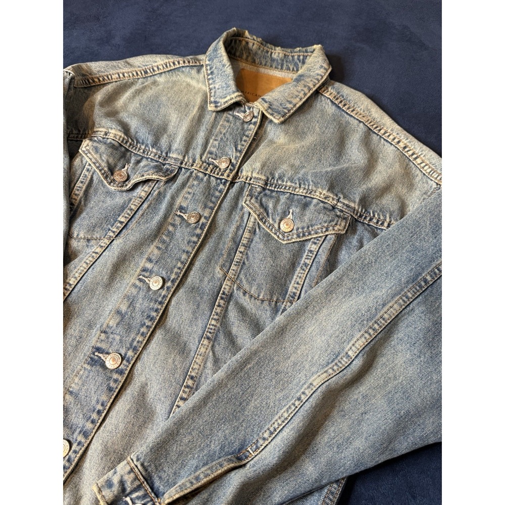American Eagle Denim Trucker Jacket Mens Small Blue Retro Classic Cotton Jacket